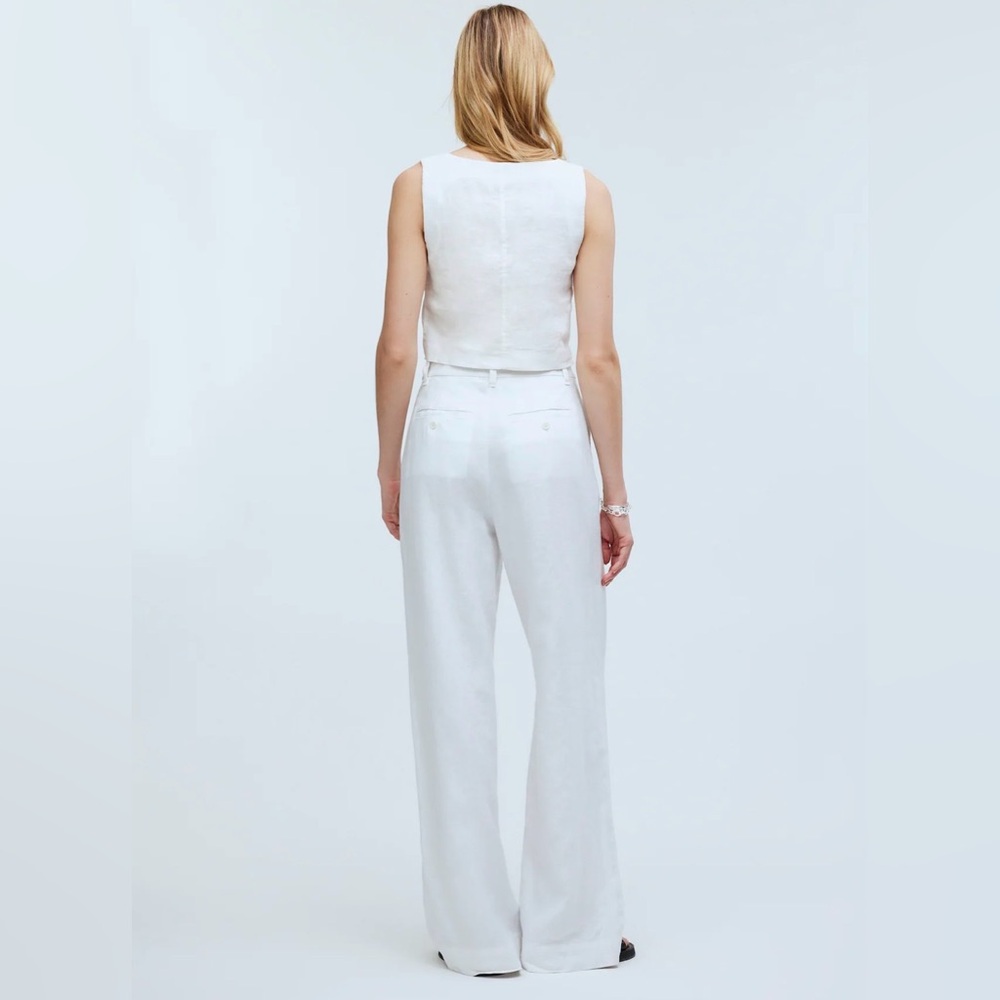 Madewell Women's The Harlow Wide-Leg Pant in 100% Linen Eyelet White 8 - Picture 2 of 14